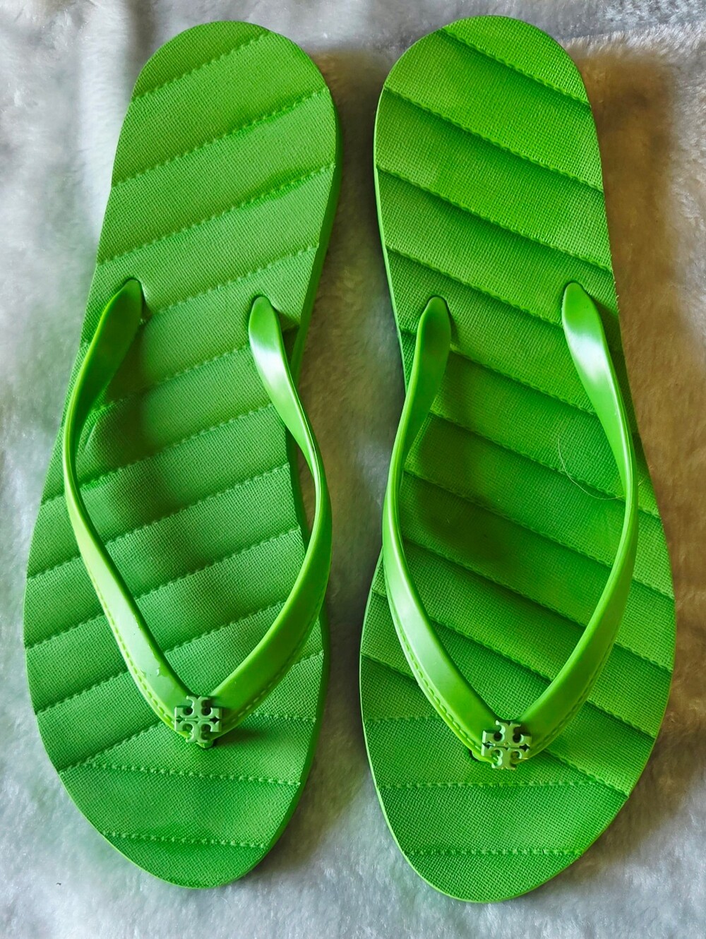 Tory Burch Neon Green Quilted Flip Flop Sandals